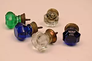 Antique Glass Door Knobs Octagonal Shape Blue Green Clear Glass Lot Decorative 5 - Picture 1 of 9