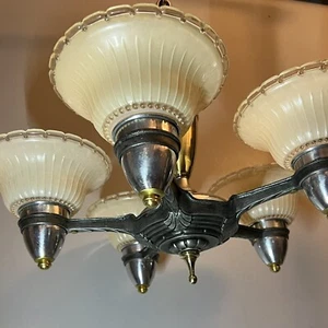 5 Five Light Mid Century Modern Art Deco Slip Shade Fixture Wired Light KB - Picture 1 of 9