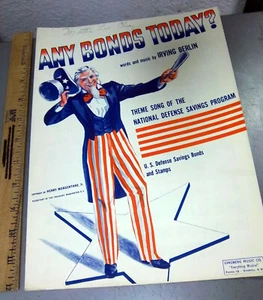 1941 Any Bonds Today? by Irving Berlin, Vintage Sheet Music, great cover artwork - Picture 1 of 3