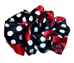 Black dots red roses Ladies Hair Barrette scarf Hand crafted over sized hair - Picture 1 of 4
