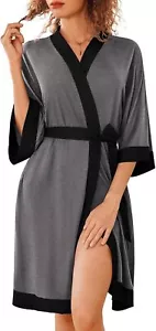 Robes Women Knee Length Bathrobe Lightweight Kimono 3/4 Sleeve Knit with Pockets - Picture 1 of 5
