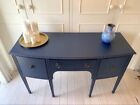 Antique Bow fronted Serpentine Sideboard, rich blue, detailed.