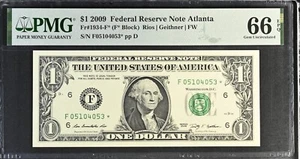 2009 $1 Federal Reserve Note Fr-1934-F* Atlanta PMG66 Gem EPQ - Picture 1 of 2