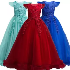 Kids Dresses Flower Lace Formal Sleeveless Long Dresses for Girls Princess Costu - Picture 1 of 30