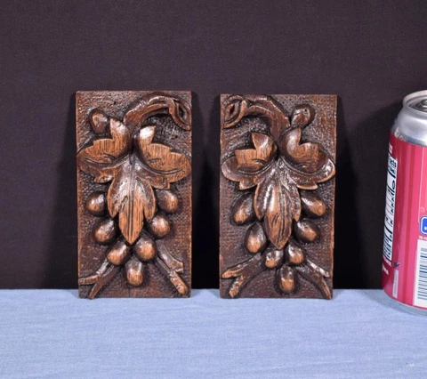 *Pair of 5" French Antique Trim/Medallions/Brackets in Oak Wood Salvage Cover