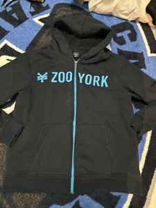 Zoo York Hoodie Jacket Mens Large Black Sherpa Lined Y2K Skater Full Zip - Picture 1 of 9