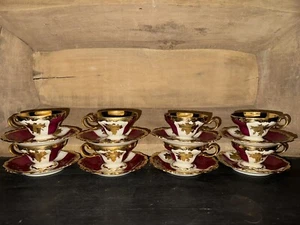HTF Rosenthal Continental Pompadour Maroon R2099 Demitasse Cups & Saucers (8) - Picture 1 of 7