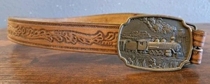 Cinturón de cuero antiguo vintage talla 38" Silverton Durango tren hebilla de latón - Imagen 1 de 5