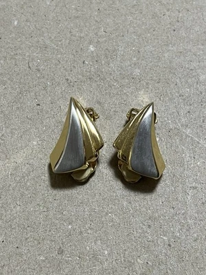 Винтажная брошь с подписью Pierre Cardin Серьги Золото Серебряный Тон Геометрический - Изображение 1 из 4