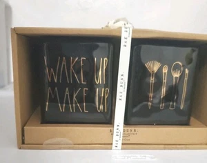 Rae Dunn WAKE UP MAKE UP Brush Holder Organizer Gift Set BLACK New Magenta - Picture 1 of 1