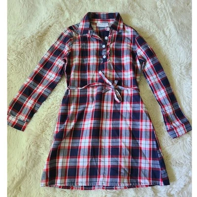 女孩红色蓝色格子长袖衬衫连衣裙尺寸 5/6 全新无标签 — 第 1/4 张图片