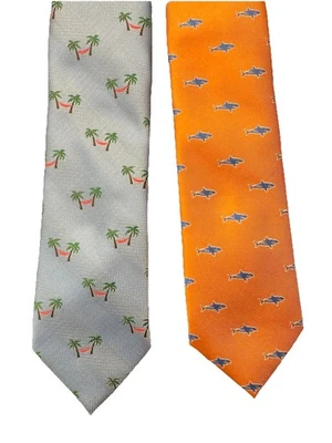 IZOD Orange Shark & Blue Palm Tree Tie Bundle 58” Polyester Novelty Fun - Image 1 of 4
