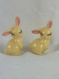 Miniature Bunny Rabbit Figurines Set Of 2 Cream And Pink 1.5” Plastic Easter - Picture 1 of 5