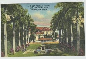 Postal de lino vintage de Florida Hialeah hipódromo casa club césped y fuente - Imagen 1 de 18