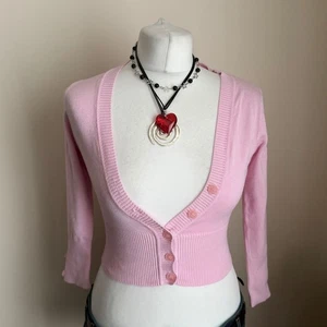 Cardigan Jane Norman rosa cropped Y2K anni 2000 maglia a costine taglia 8 - Foto 1 di 11