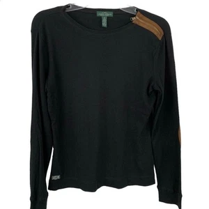 Lauren Ralph Lauren Women Long Sleeve Top T-shirt Preppy Black Size Medium - Picture 1 of 6