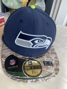 New Era Seattle Seahawks Salute Service Army Marines Camo Visor Fitted Hat Cap - Bild 1 von 3