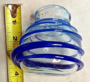 Blenko Kunstglas Wirbel Vase klein 3 x 3,5" klar/blau 081125D - Bild 1 von 7