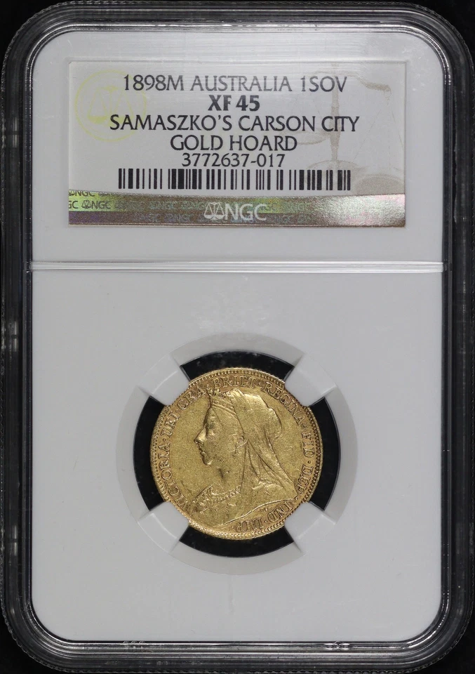 1898M Australia Gold 1 Sovereign NGC XF-45 Samaszko's Carson City Gold Hoard - Image 1 of 2