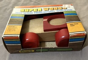 Super Woods Straco Race Car Vintage High Gloss Finish Hardwood Body/Red Wheels - Picture 1 of 7