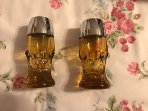 Vintage Amber THUMBPRINT Glass Salt and Pepper Shakers - Picture 1 of 1