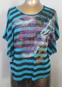 Fresh Brewed Blue & Black Feather Top Girls L Chest 36 Metallic Accent 218-33965 - Picture 1 of 6