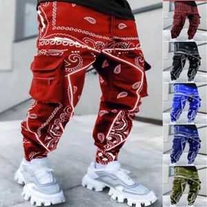 Men's Print Trousers Loose Bloomers Casual Wide-Leg Harem Pants - Picture 1 of 7