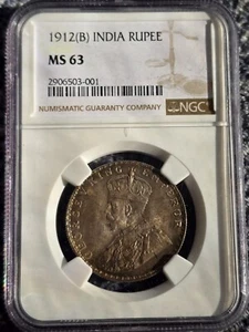 1912 B Britisch Indien Silber Rupie NGC MS63 - Bild 1 von 5