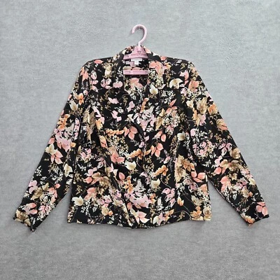 Blusa mujer J. Jill M negra floral cuello botón delantero Foto 1 de 4