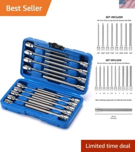 Professional 18-Piece Long Hex Bit Set with Clear Markings - 3/8 Inch Drive - Picture 1 of 10