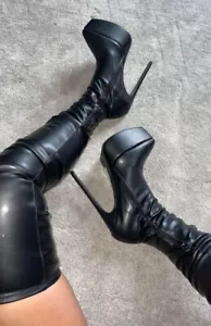 ASOS Black Tight THIGH / CROTCH HIGH Platform Boots * 6 uk * DOMINATRIX * FXTISH - Imagen 1 de 15