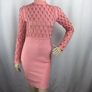 Damen Freizeit Kleider Bodycon Abend Elegant Größe S Langarm Pfirsich/Gold - Bild 1 von 10