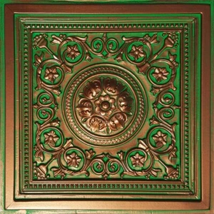Washable PVC Ceiling Tiles 2' x 2' Lay-in Tile Mold Free, Majesty Copper Emerald - Picture 1 of 3