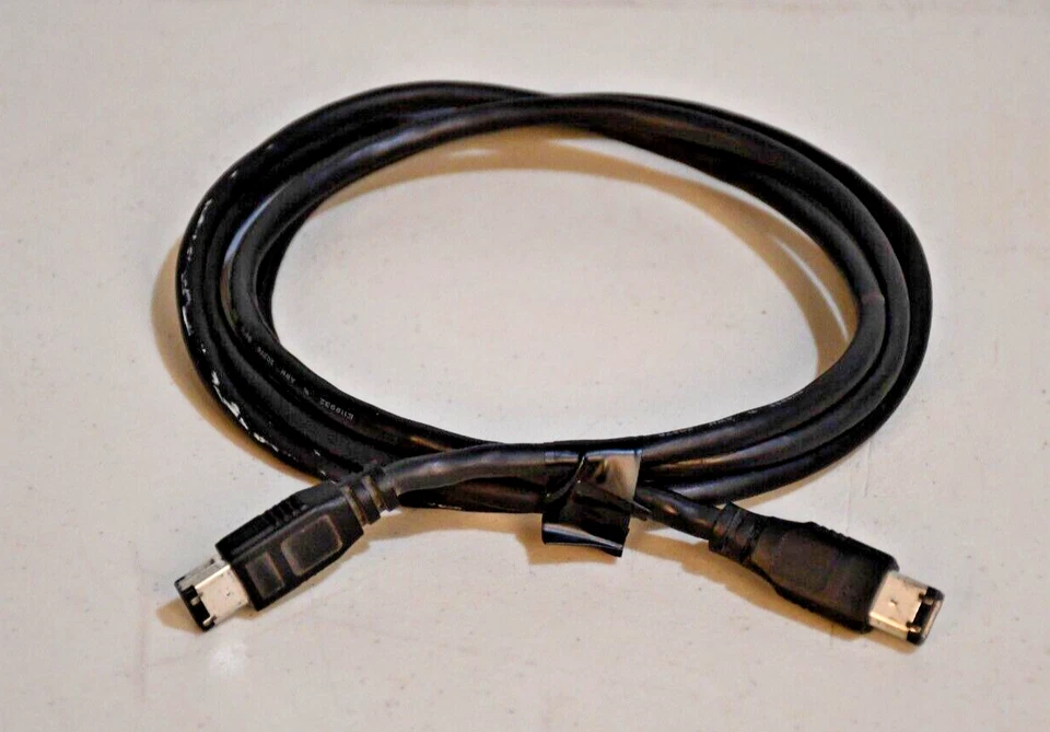 6-Pin Male to 6-Pin Male IEEE-1394a Firewire-400 Shielded Cable, Black 6 foot - Image 1 of 1