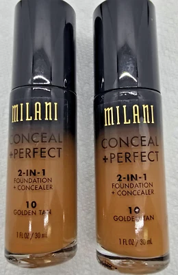 2X  Milani Conceal + Perfect 2 In 1 Foundation #10 Golden Tan 1oz New - Image 1 of 2