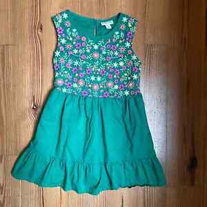 Cherokee green floral embroidered ruffle dress SIZE S/4T