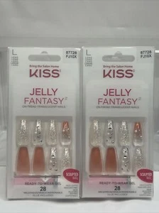 (2) Kiss Jelly Fantasy Pink Translucent Long 28 Nails Iridescent FJ10X 87728 - Picture 1 of 3
