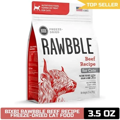 BIXBI Rawbble comida liofilizada para gatos 3,5 oz receta de carne de res - 97 % carne/órganos, sin relleno Foto 1 de 2