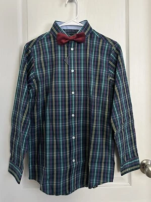 Tommy Hilfiger NUEVO CON ETIQUETAS Botón Navidad Camisa a Cuadros Pajarita Niños 16 Preppy Vacaciones Foto 1 de 4