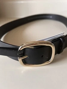 HM Belt Mens Faux   Leather Silver Oval Hardware Buckle  New Size Small Black - Picture 1 of 8