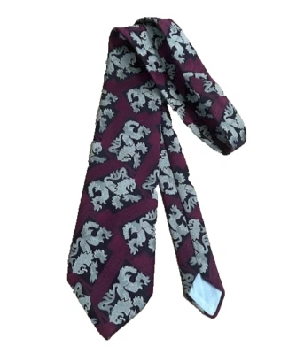 Wembley Wemlon Vintage Tie Maroon Black Gold Lion Necktie 53" L x 4" W Wash Wear - Image 1 of 4