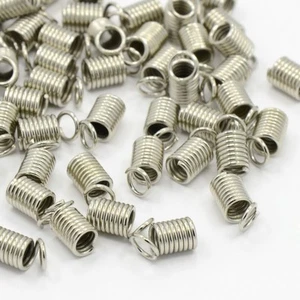 LOT de 50 EMBOUTS RESSORTS cordon cuir fil 8 x 4mm ARGENTE perles création bijou - Foto 1 di 1