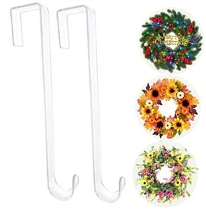 Wreath Hanger,12” Clear Wreath Hooks for Front Door,2 Pack Over 12 Inch- 2 Pack - Picture 1 of 7