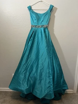 Sherri Hill Sz 0 Pageant Blue Ball Gown With Train Jewel Belt Sewn In Altered - Image 1 of 4