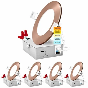 Luxrite 4 Inch Ultra Thin LED Recessed Light 5 Color Option Copper Trim 4-Pack - Picture 1 of 8