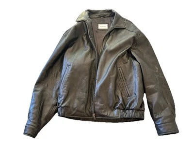 Abrigo Chaqueta Bomber Hathaway Vintage Años 90 Negro Cuero Suave Cremallera Completa Para Hombre L  Foto 1 de 4