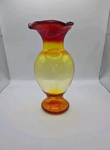 Vintage Amberina Kunstglas Vase Mid Century groß rot gelb ~ 9 Zoll ~ wunderschön! - Bild 1 von 5