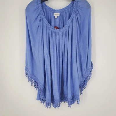 Avenue Womens Blue Crochet Fringe Trim Off Shoulder Blouse Top Size 22 / 24 - Image 1 of 4