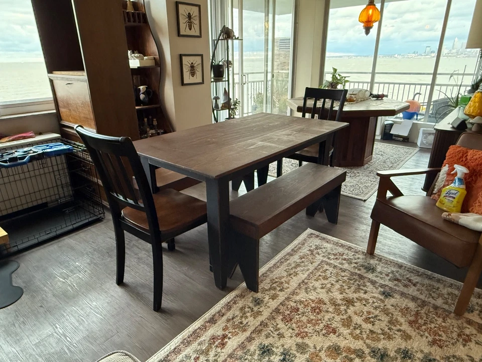 Juego de comedor de madera Amish con 2 sillas 2 bancos Foto 1 de 4