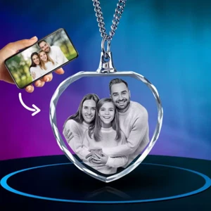 Customized Photo Laser Engraved Etched Necklace Big Small Medium Family Partner - Picture 1 of 7